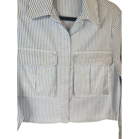 2/$30 ZARA Womens Small Blue & White Striped Long Sleeve Cropped Shirt - Picture 5 of 12
